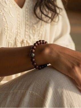 Mahogany Obsidian and Brecciated Jasper stretch bracelet, Size 8